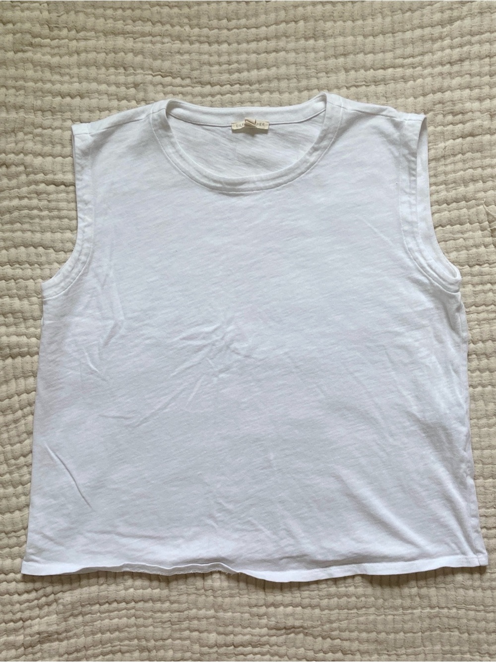 Eileen Fisher Classic White Sleeveless Cotton Tee